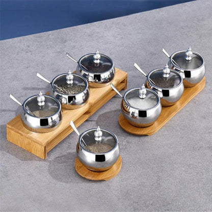Rynx | Stainless Steel Spice Storage and Oil Sprayer Set - Essential Organizer for Culinary Lovers