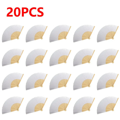 Rynx | DIY Paper Bamboo Folding Fans - Blank White Fans for Calligraphy, Painting, Wedding Gifts - Adults & Children's Practice (1-50pcs)