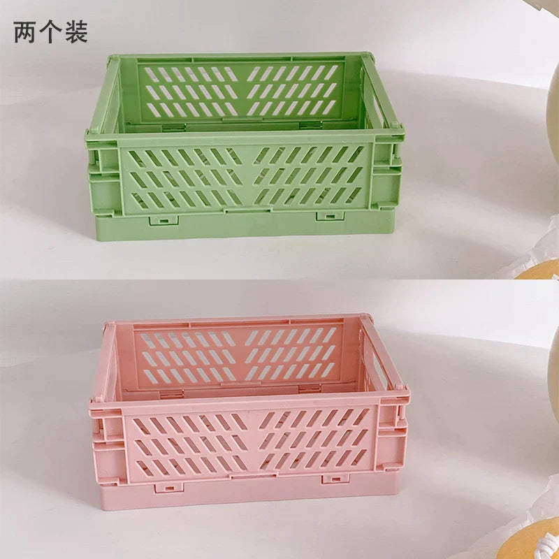 Rynx | In-Desk Storage Baskets Foldable Makeup Stationery Storage Organizer Rack Cute Desk Foldable Mini Plastic Collapsible Basket