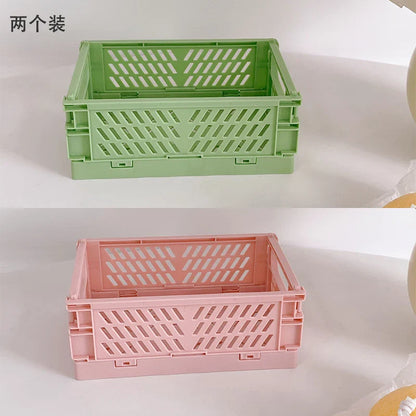 Rynx | In-Desk Storage Baskets Foldable Makeup Stationery Storage Organizer Rack Cute Desk Foldable Mini Plastic Collapsible Basket