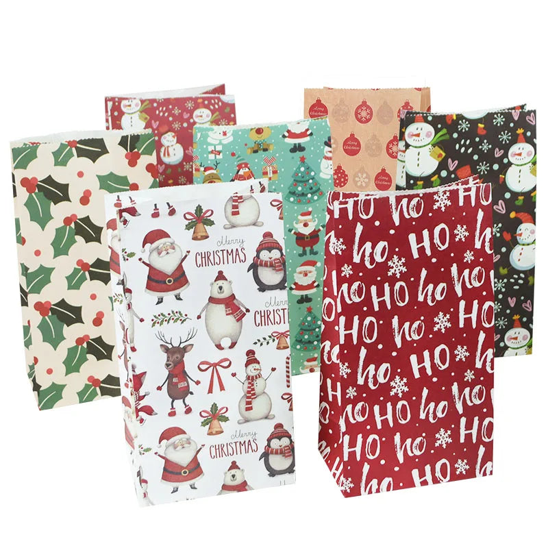 Rynx 10 pieces kraft paper candy cookie bags Santa snowman Christmas gift packaging bags Xmas Navidad New Year party decoration supplies