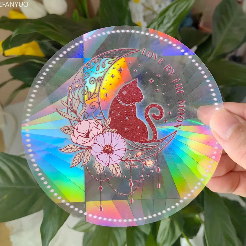 Rynx | PVC Self-Adhesive Glass Window Stickers | Sun Catcher Cat Moth Energy Suncatcher | Rainbow Prisms Sunlight Decals