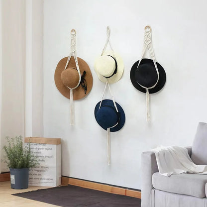 Rynx | Nordic Boho Cotton Hanging Organizer: Hat & Scarf Storage with Macrame Tapestry Touch