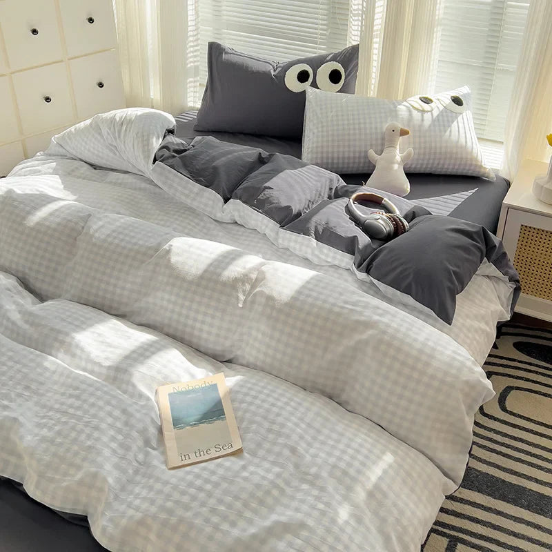 Rynx | Striped Bedding Comfort Set with Pillowcase Bed Sheet Twin Size Full Size Bedding Duvet Set Queen/King Double Twin Bed