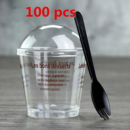 Rynx | Elegant clear dessert cup collection with lids and spoons - Perfect for ice cream, yogurt, and mousse