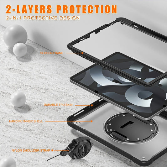 RYNX | For Ipad Pro 11 12.9 13 M1 M2 M4 2022 2024 Shockproof Heavy-Duty- Ipad Air 4 Air5 10.9"Mini6 Case+Shoulder Strap |