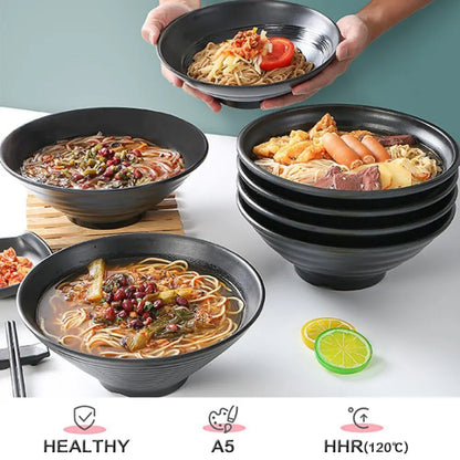 Rynx | Premium Pure Black Large Striped Bowl - High Capacity & Heat Resistant, Stylish and Durable