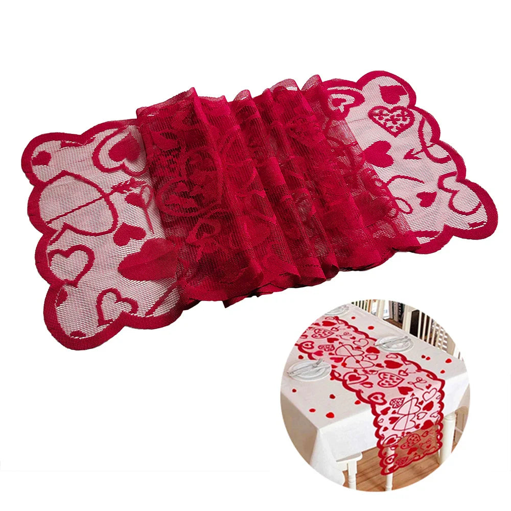 Rynx | Valentine's Day Love Heart Hollow Lace Table Runner - Romantic Decor for Weddings and Parties