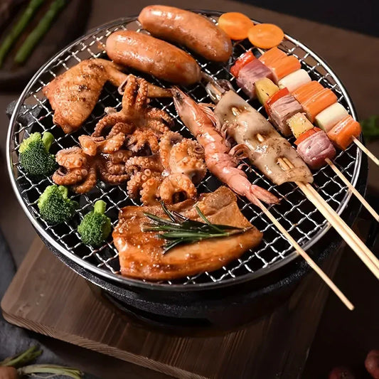 Rynx | Outdoor Holzkohlegrill Tragbarer Gusseisen BBQ 10-Zoll Oberfläche Camping Picknicks Outdoor Partys Kompaktes Design Zuhause Terrasse Campingplatz