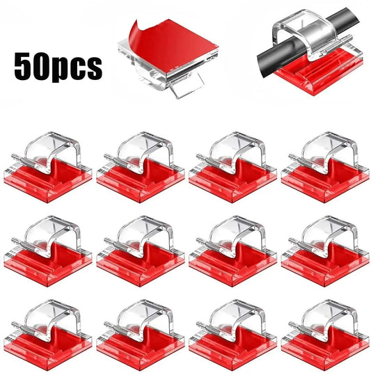 Rynx | 50PCS Cable Organizer Clips - Wire Manager Cord Holder for USB Charging Data Lines - Wall-Mounted Bobbin Winder Hooks