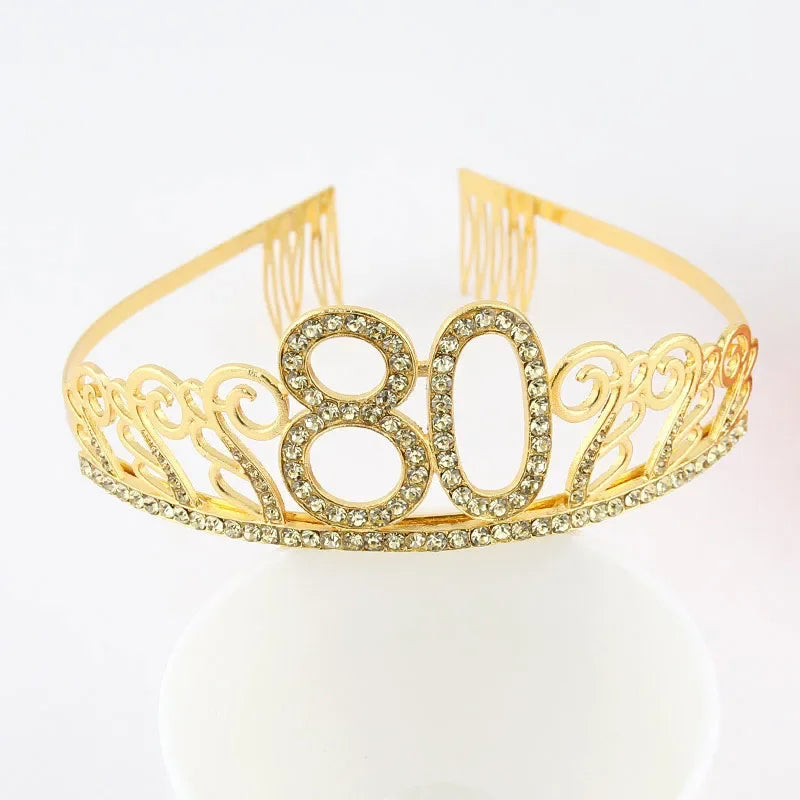 Rynx | Gold Crystal Birthday Tiara Crown for Women – 30th, 40th, 50th, 60th Party Decoration and Cake Topper