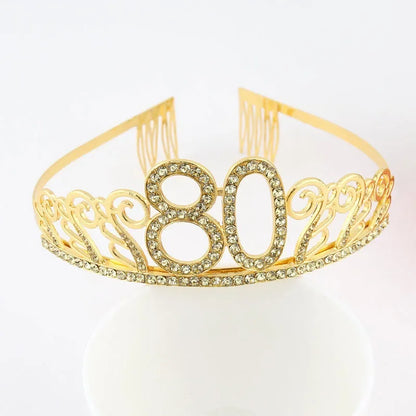Rynx | Gold Crystal Birthday Tiara Crown for Women – 30th, 40th, 50th, 60th Party Decoration and Cake Topper