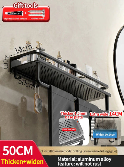 Rynx | Punch-Free Bathroom Rack – Aluminum Space-Saving Shelf – No Drill Hanging Organizer – Wall-Mounted Toilet Shelf for Efficient Bathroom Storage