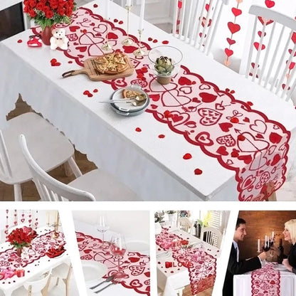 Rynx | Valentine's Day Love Heart Hollow Lace Table Runner - Romantic Decor for Weddings and Parties