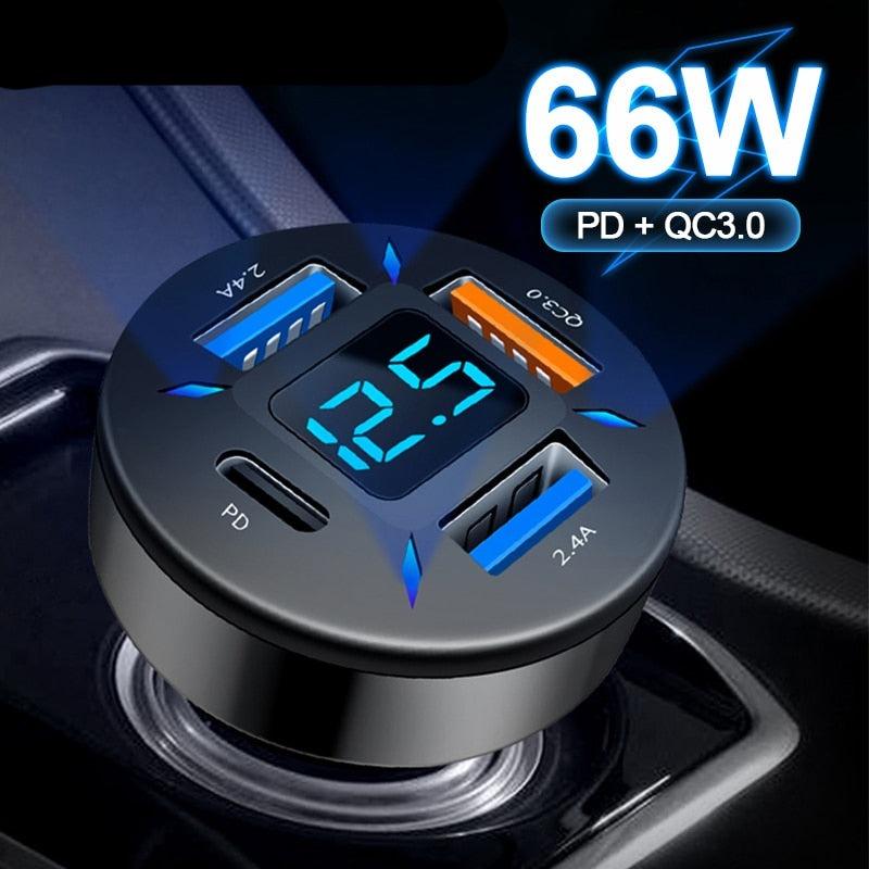 Rynx | Smart Multi-Port Car Charger with LED Battery Monitoring and Fast Charging Function