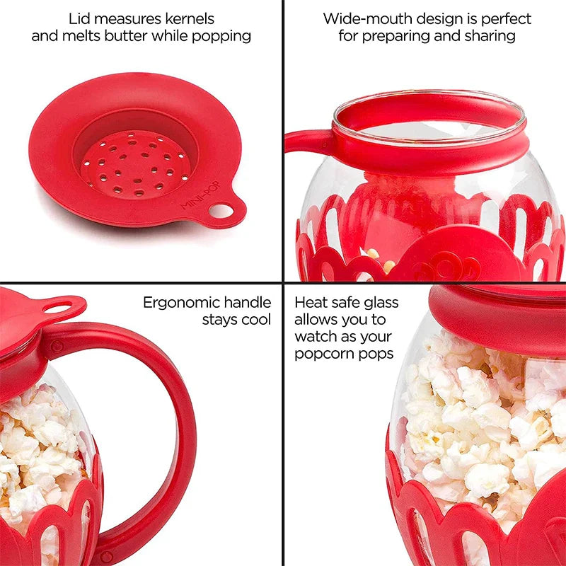 Rynx | LMETJMA 2.25QT Microwave Glass Popcorn Popper with Silicone Lid - Temperature Safe JT186 Microwave Popcorn Maker