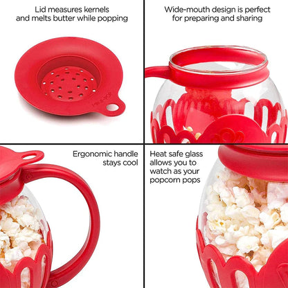 Rynx | LMETJMA 2.25QT Microwave Glass Popcorn Popper with Silicone Lid - Temperature Safe JT186 Microwave Popcorn Maker