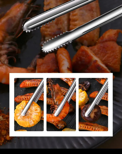 Rynx | Stainless Steel Grill Tongs – Non-Slip Food Clip, BBQ Steak, Bread Tong, Cooking Utensils, Party Kitchen Gadgets