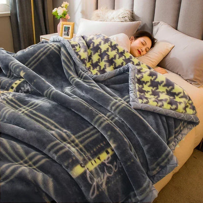 Rynx double-sided printed autumn winter blankets for the bed soft warm encrypted flocking crinkle blanket skin-friendly weighted blanket