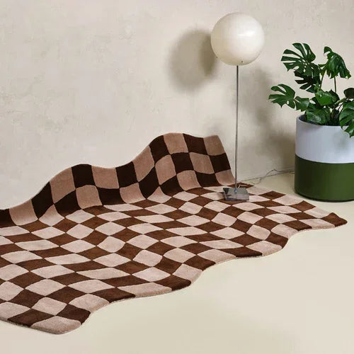 Rynx Blue Chessboard Carpet for the Living Room, Large Size, Non-Slip Floor Mat, Bedroom Decoration, Black Plaid Large Carpet, Soft Velvet