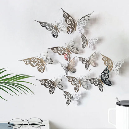 Rynx | 12 Pieces 3D Hollow Butterfly Wall Sticker - Bedroom Living Room Home Decoration Paper Butterflies