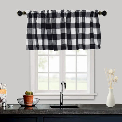 Rynx | Checked Plaid Window Valances Red and Black Farmhouse Design Window Treatment Decor Curtains Rod Pocket Valances for Kitchen