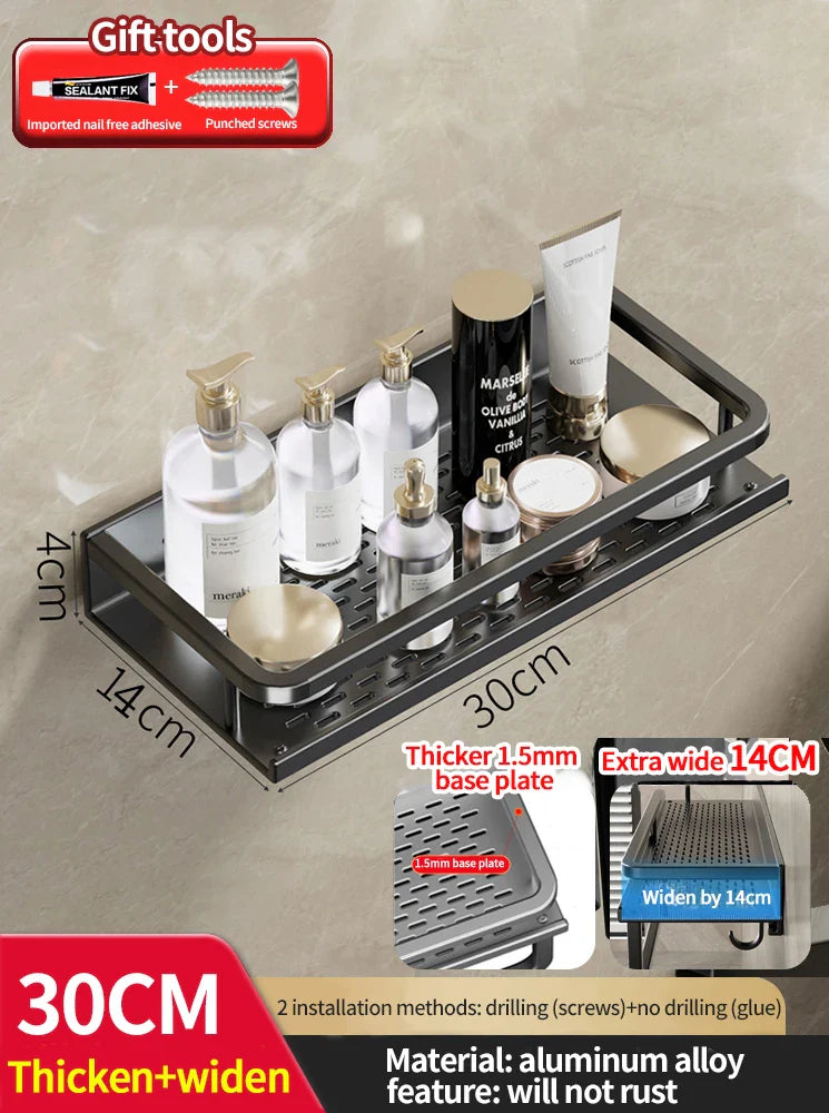 Rynx | Punch-Free Bathroom Rack – Aluminum Space-Saving Shelf – No Drill Hanging Organizer – Wall-Mounted Toilet Shelf for Efficient Bathroom Storage