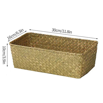 Rynx | Natural Seaweed Organizer Basket with Lid - Stylish Storage Solution for Cosmetics, Small Items, and Laundry