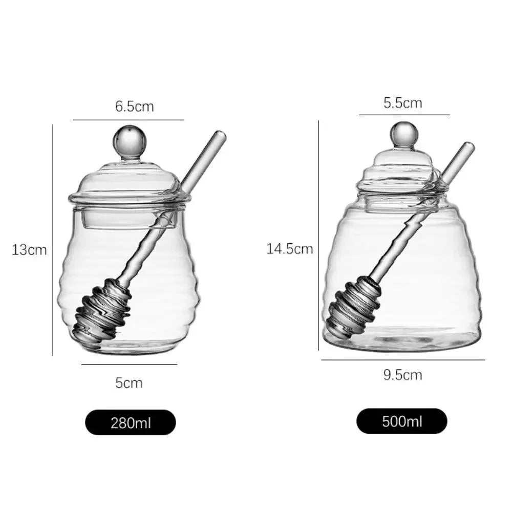 Rynx | Elegant clear glass honey jar collection with dipper and lid - Perfect for any occasion