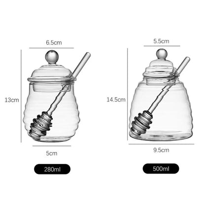 Rynx | Elegant clear glass honey jar collection with dipper and lid - Perfect for any occasion
