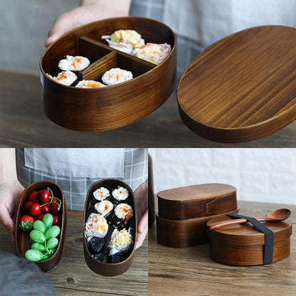 Rynx | Elegant Japanese Wooden Bento Box - Eco-friendly Portable Lunch Container for Meals, Sushi, and Snacks