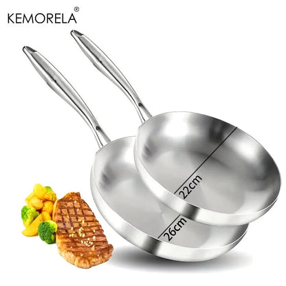 Rynx | 2/3PC Stainless Steel Frying Pan Set - 304 Food Grade Non-Stick Wok Pans, 2MM Thick, 5-Ply, Available in 22cm, 24cm, 26cm, 28cm