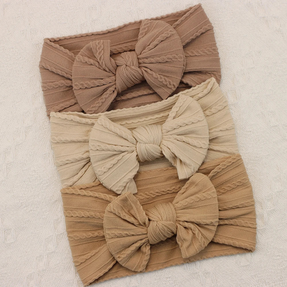 Rynx | 3Pcs Baby Headband Set: Knit Bows, Elastic Nylon Turban