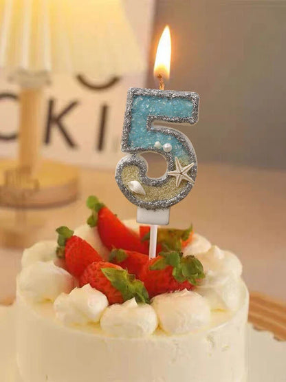 Rynx | Crown Number Candles for Birthdays – Digital 0-9 Cake Decoration with Ocean Starfish and Seashells Cake Topper for Anniversary and Special Days
