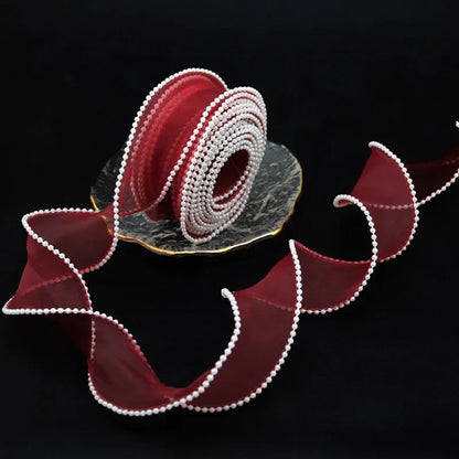 Rynx | (5 Yards/Roll) 4 cm Pearl Edge Organza Ribbon Wave Silk Lace Children Hair Accessories Lolita Handmade Decorative Gift Box Wedding