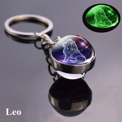 Rynx | New Luminous 12 Constellation Glass Ball Key Rings: Double Sided Zodiac Signs Keychain for Women - Glow in the Dark Birthday Gift
