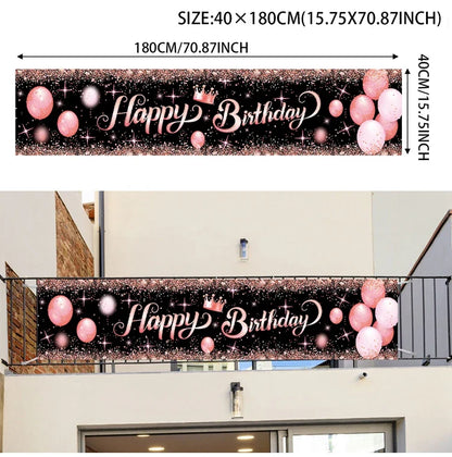Rynx | Gold Glitter Happy Birthday Party Backdrop - Black Adult Theme Photo Decoration, DIY Backdrops for Party Supplies