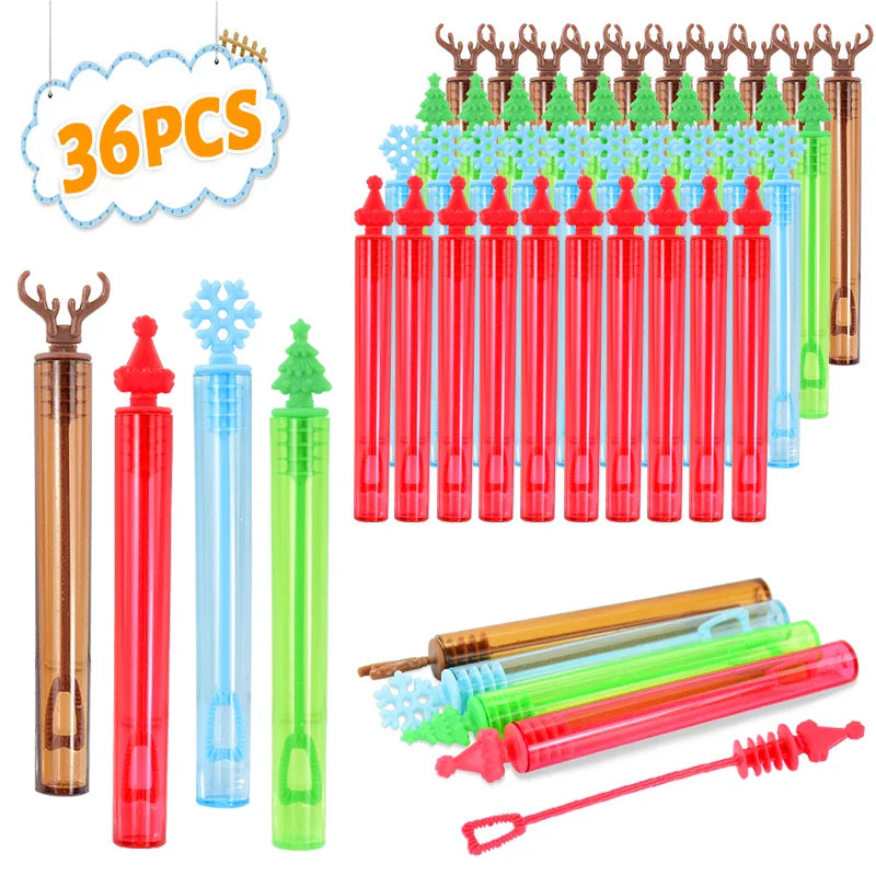 Rynx 12/36Pcs Christmas Bubble Stick Soap Tube Empty Bottle 2024 Christmas Decoration New Year Children's Gift Children's Birthday Party Favors Toy