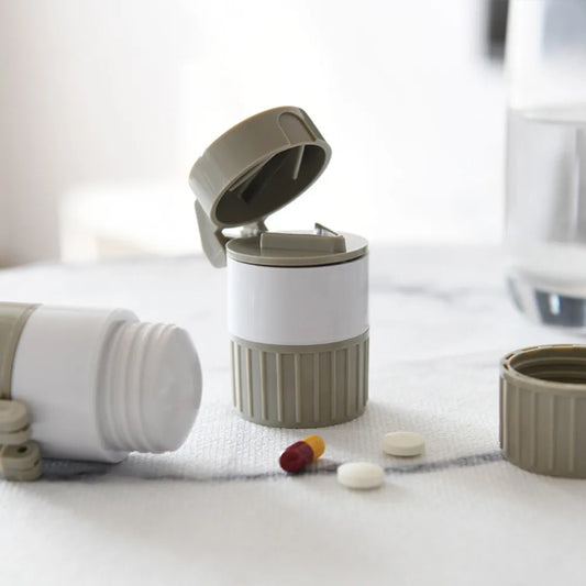 Rynx | 4-in-1 Multifunctional Portable Pill Cutter - Medicine Splitter with 4 Layer Powder Tablet Grinder and Storage Box, Ideal for Travel