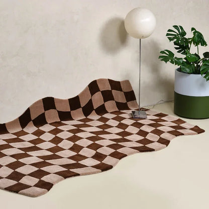 Rynx Blue Chessboard Carpet for the Living Room, Large Size, Non-Slip Floor Mat, Bedroom Decoration, Black Plaid Large Carpet, Soft Velvet