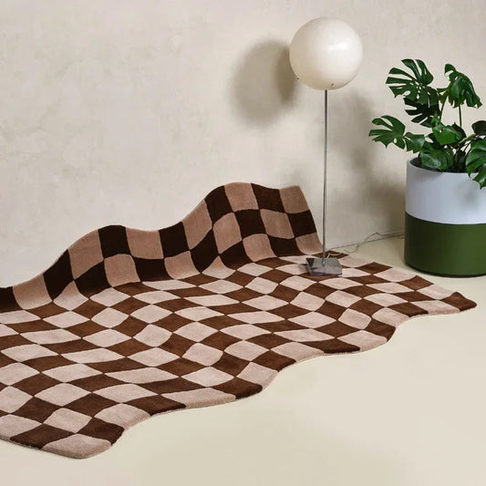 Rynx Blue Chessboard Carpet for the Living Room, Large Size, Non-Slip Floor Mat, Bedroom Decoration, Black Plaid Large Carpet, Soft Velvet