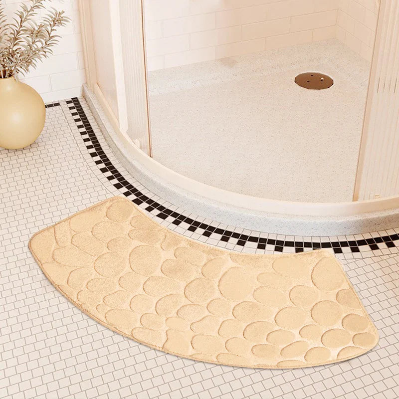 Rynx | Curved Bathroom Mat - Non-Slip Pebble Embossed Bath Mat | Absorbent Floor and Toilet Mat for Showers