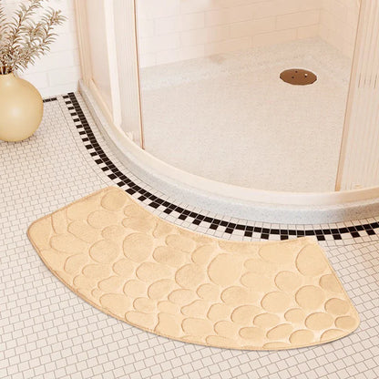 Rynx | Curved Bathroom Mat - Non-Slip Pebble Embossed Bath Mat | Absorbent Floor and Toilet Mat for Showers