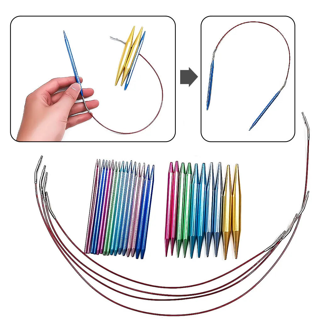 Rynx | Aluminum Circular Knitting Needles Set: Interchangeable Crochet Hooks - Weaving Yarn Knitting Craft Tools Accessories Kit