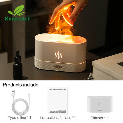 Rynx | Kinscoter Ultrasonic Cool Mist Maker - Aroma Diffuser Air Humidifier with LED Essential Oil Flame Lamp - Difusor Fogger