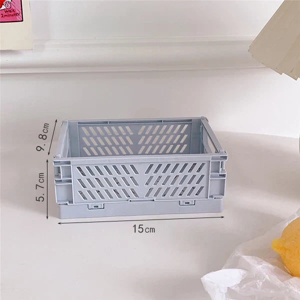 Rynx | In-Desk Storage Baskets Foldable Makeup Stationery Storage Organizer Rack Cute Desk Foldable Mini Plastic Collapsible Basket