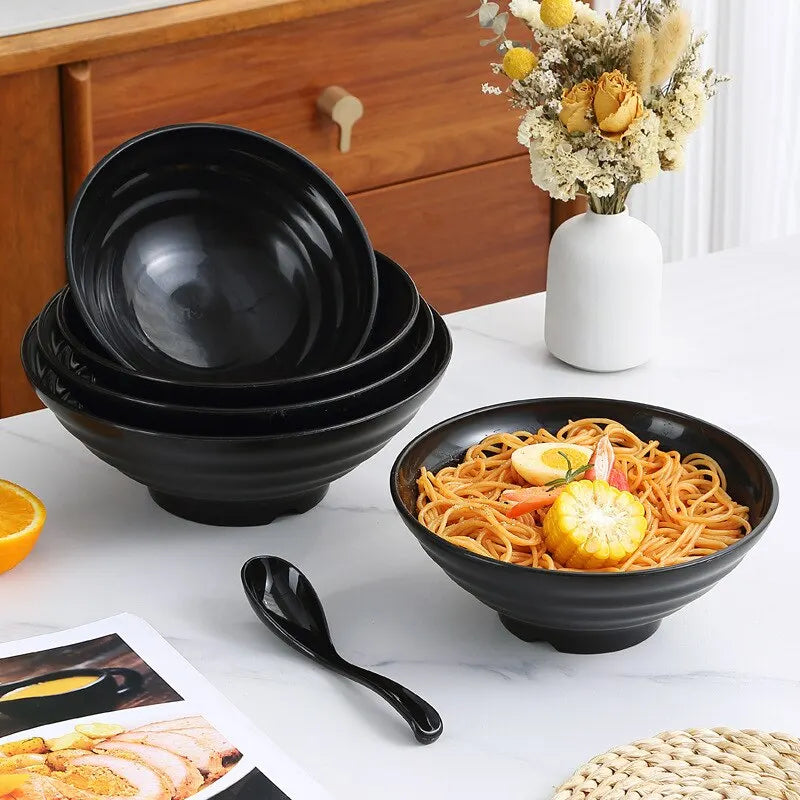 Rynx | Premium Pure Black Large Striped Bowl - High Capacity & Heat Resistant, Stylish and Durable