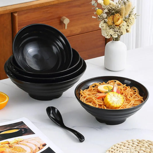 Rynx | Premium Pure Black Large Striped Bowl - High Capacity & Heat Resistant, Stylish and Durable