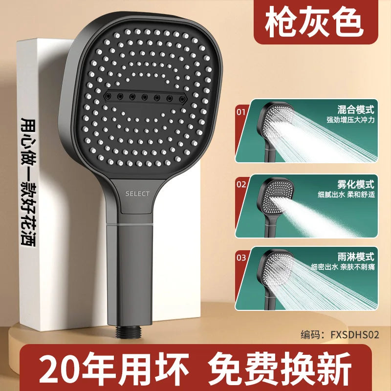 Rynx | New 13CM Large Panel Shower Head - High Pressure Water Massage with 3 Modes and Filter Element for Bathroom Accessories