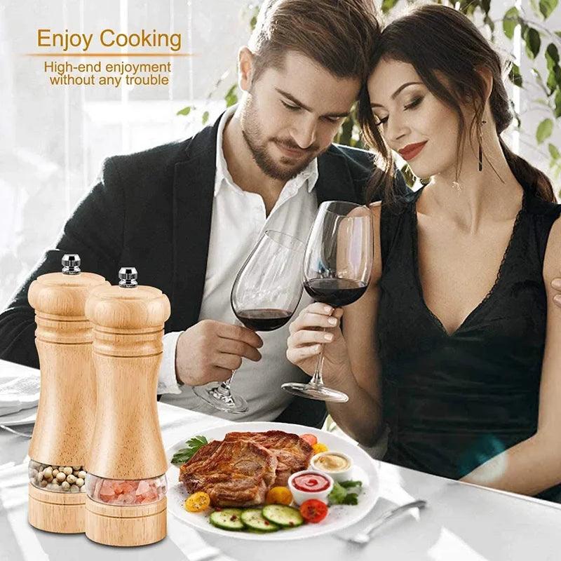 Rynx | Vintage Handcrafted Wooden Spice Mill Set - 6-Inch Gourmet Salt and Pepper Mills